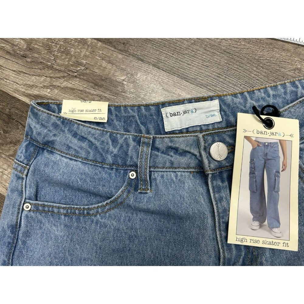 Ban jara High Rise Skater Wide-Leg Cargo Jeans 5/26 Boho Hippie Y2K Grunge Punk - Picture 4 of 8